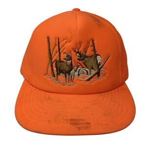 Deer Hunting Snapback Hat Orange One Size Adjustable Embroidered Mountain Top